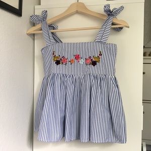 NWOT Adorable Smocked Back Embroidered Flower Top